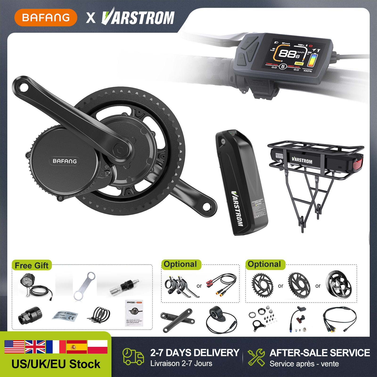 Side Hung Mid Drive Motor Kit - 【米国直送】BAFANG 48V 500W/750W/1000Wミッドドライブモーター BBS01B/BBS02B/BBSHD 68-73MM (CAN)