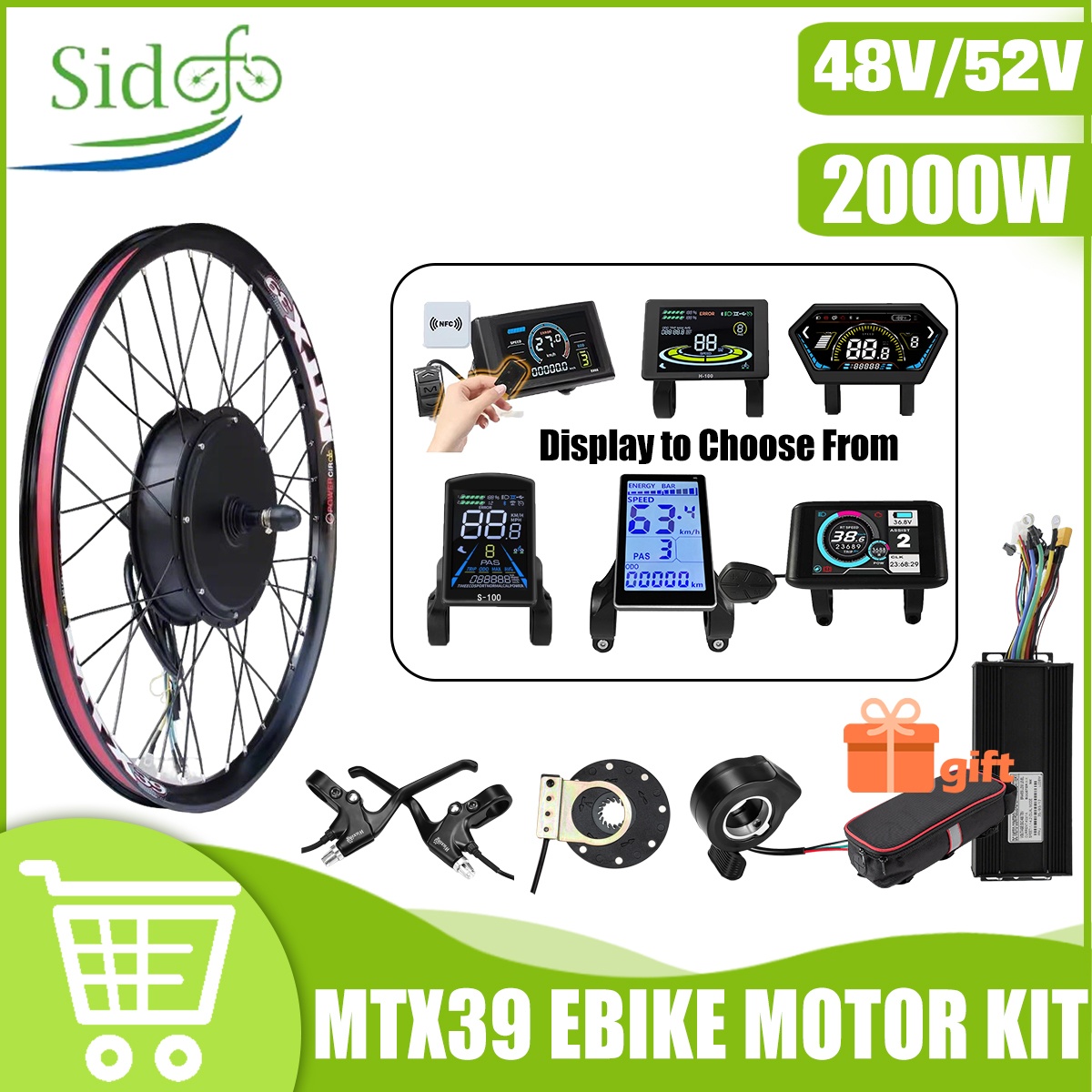Gearless Hub Motor Conversion Kit 2000W With Display - MTX39 48V/52V 2000W 前後ハブモーター ブラシレス ギアレス