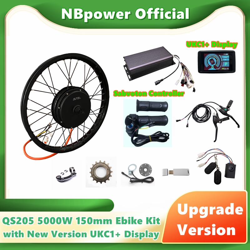 5000W Hub Motor Kit 72V - NBpower/QS205 5000W V3 150mmリアモーターサイクルホイールモーター 5000Wコンバージョンキット（サブボトンコントローラー、最新UKC1+ディスプレイ付き）