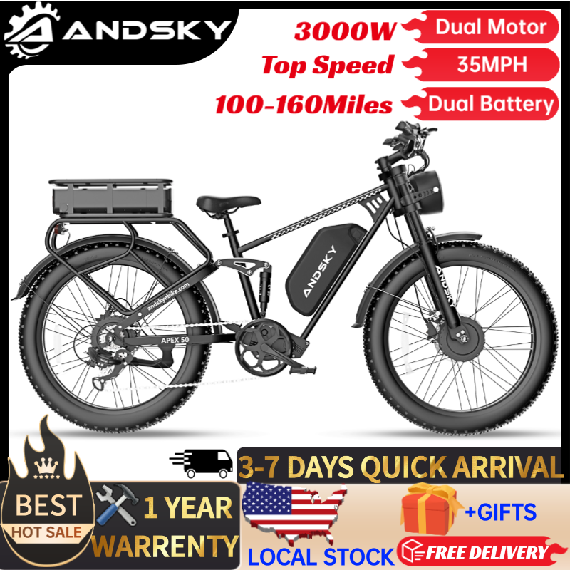 Torque Sensor Mid Drive Motor Kit - ANDSKY Apex50 AWD電動自転車 3000Wデュアルモーター 52V/48V 25Ah着脱式デュアルバッテリー
