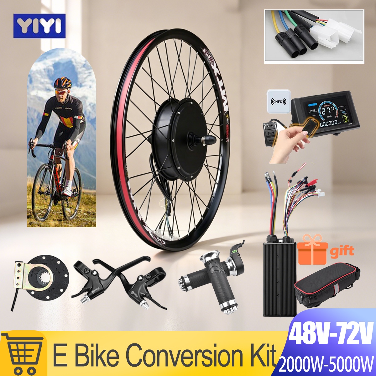 5000W電動自転車変換キット72V、S966 NFCディス - Gearless Hub Motor Conversion Kit 2000W With Display のレビューと価格