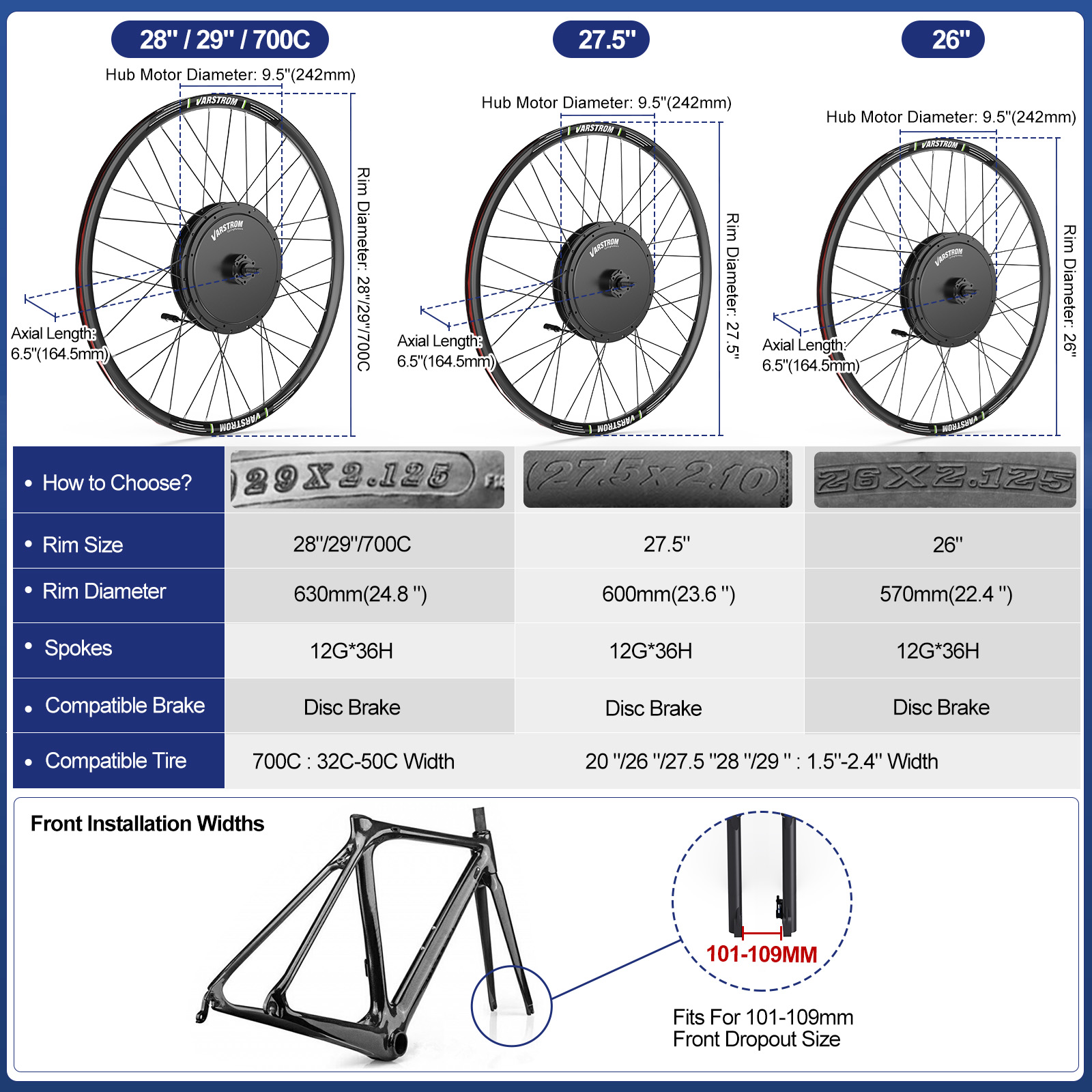 [米国在庫] Varstrom 1000W 1500W 48 - 48V 1500W Rear Hub Motor With Battery のレビューと価格
